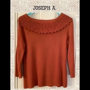 Joseph A. Orange Top, 3/4 Sleeves, Scoop Neckline